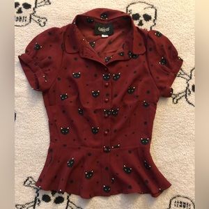 Collectif Cat Pattern Button Down Peplum Top - Never Worn